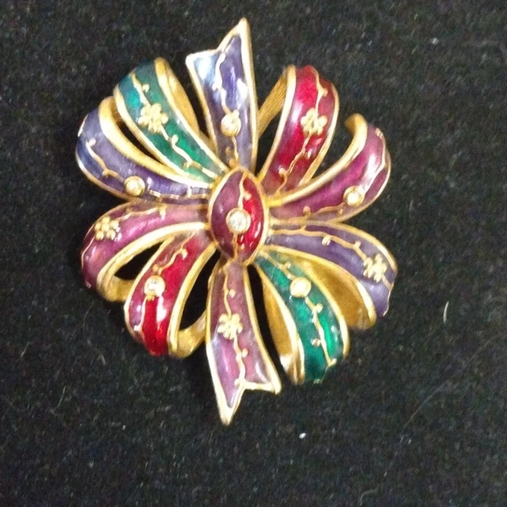Joan Rivers Early Multicolored Enamel Bow Brooch